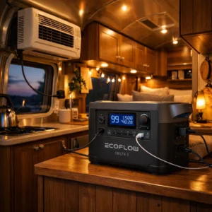 EcoFlow DELTA 3 in Anker vs EcoFlow DELTA 3 comparison showing permanent RV installation for off-grid power