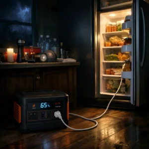 Jackery portable power station winter keeping refrigerator running during 18-hour winter power outage to prevent food spoilage