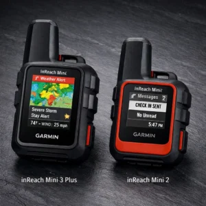 Garmin inReach Mini 3 Plus vs Mini 2 comparison showing color touchscreen size difference
