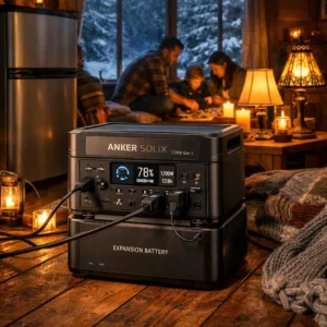 Anker SOLIX C2000 Gen 2 keeping refrigerator and lights running during power outage in cozy cabin