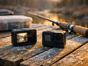 DJI Osmo Action 5 Pro vs GoPro Hero 13 Black on Northern Michigan fishing dock at dawn field tested by Outdoor Tech Lab
