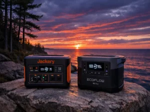 Jackery Explorer 1000 v2 and EcoFlow Delta 2 portable power stations field tested side by side in Northern Michigan by Outdoor Tech Lab