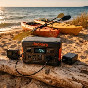 Jackery Explorer 300 vs 1000 v2 — Explorer 300 charging camera gear during Lake Michigan kayak trip tested by Outdoor Tech Lab Northern Michigan