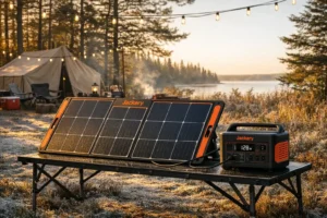 Jackery SolarSaga 100W vs 200W — SolarSaga 200W powering basecamp setup near Pictured Rocks National Lakeshore tested by Outdoor Tech Lab