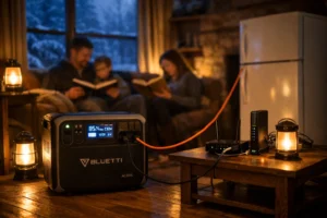 Testing portable power station for home during real power outage with refrigerator and Wi-Fi equipment connected in Northern Michigan home