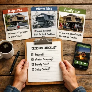 Best rooftop tents buying guide decision checklist showing key factors for choosing right tent