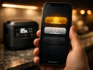 Bluetti power station app showing three charging mode options
Turbo Standard and Silent mode selection screen on smartphone
beside Elite 200 V2 during active charging