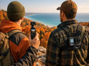 DJI Osmo Pocket 3 and GoPro Hero 13 Black compared side by side in Northern Michigan — DJI Osmo Pocket 3 vs GoPro Hero 13 field test by Outdoor Tech Lab