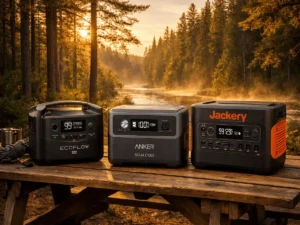 How to choose a portable power station 2026 — field-tested guide with EcoFlow, Anker, and Jackery units in Northern Michigan forest setting