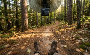 Insta360 GO Ultra vs DJI Osmo Pocket 3 hands-free POV field test — GO Ultra clipped to hat brim at Ludington State Park capturing active trail footage