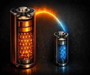 LiFePO4 lithium iron phosphate battery cell cross-section showing
iron phosphate cathode structure and thermal stability advantage
over standard lithium-ion chemistry