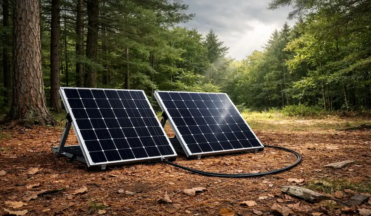 Best rigid monocrystalline solar panels for camping set up at Manistee National Forest basecamp off-grid solar setup