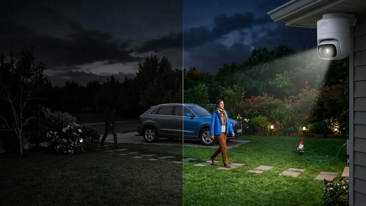 eufy eufyCam C37 2K color night vision solar security camera spotlight illuminating outdoor scene tested by Outdoor Tech Lab
