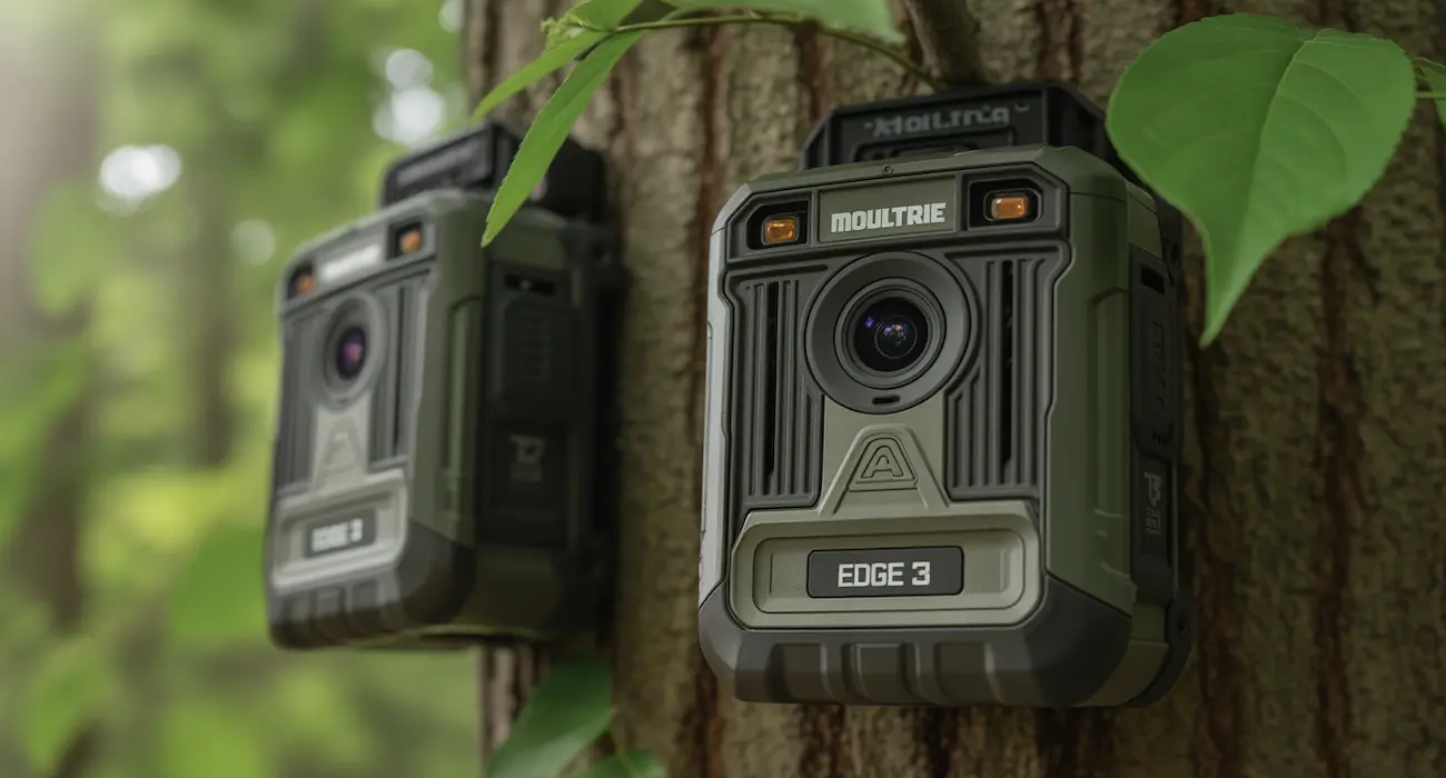 Moultrie Edge 3 AI trail camera 2-pack — two cellular cameras with AI Buck Detection and 4-carrier auto-connect